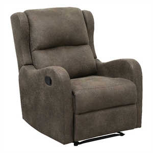 Pemberly Row Polished Microfiber Manual Recliner Chair in Brown