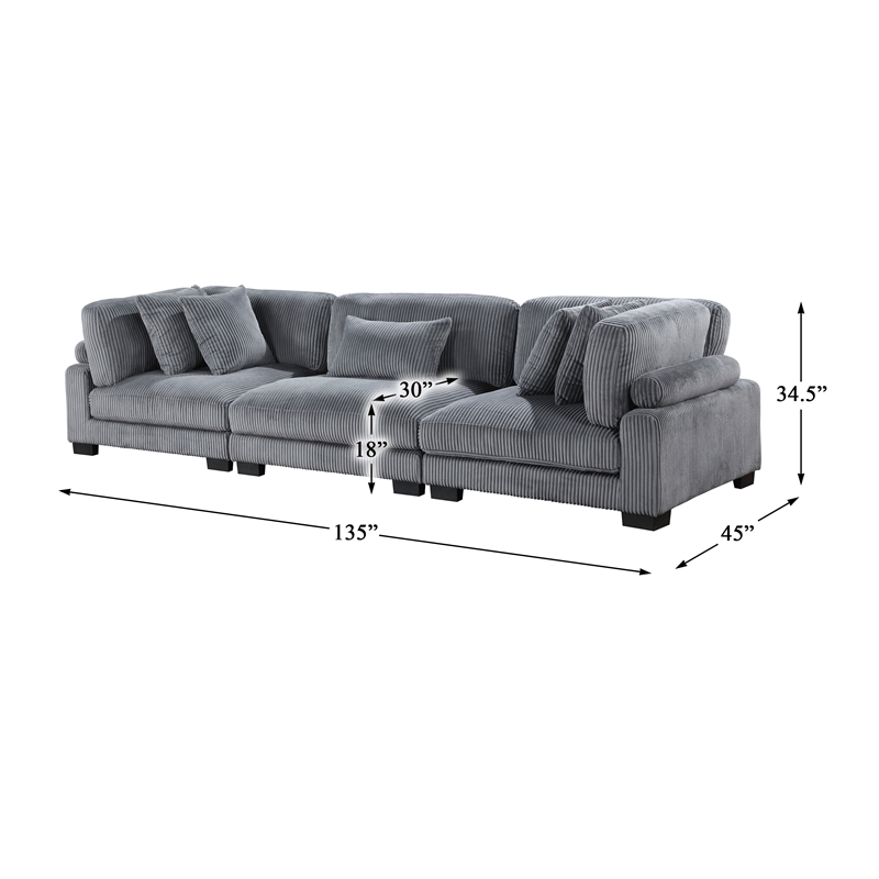 Pemberly Row Modern / Contemporary CorduUpholstered Sofa in Gray