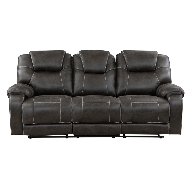 Pemberly Row Microfiber Double Manual Reclining Sofa in Chocolate