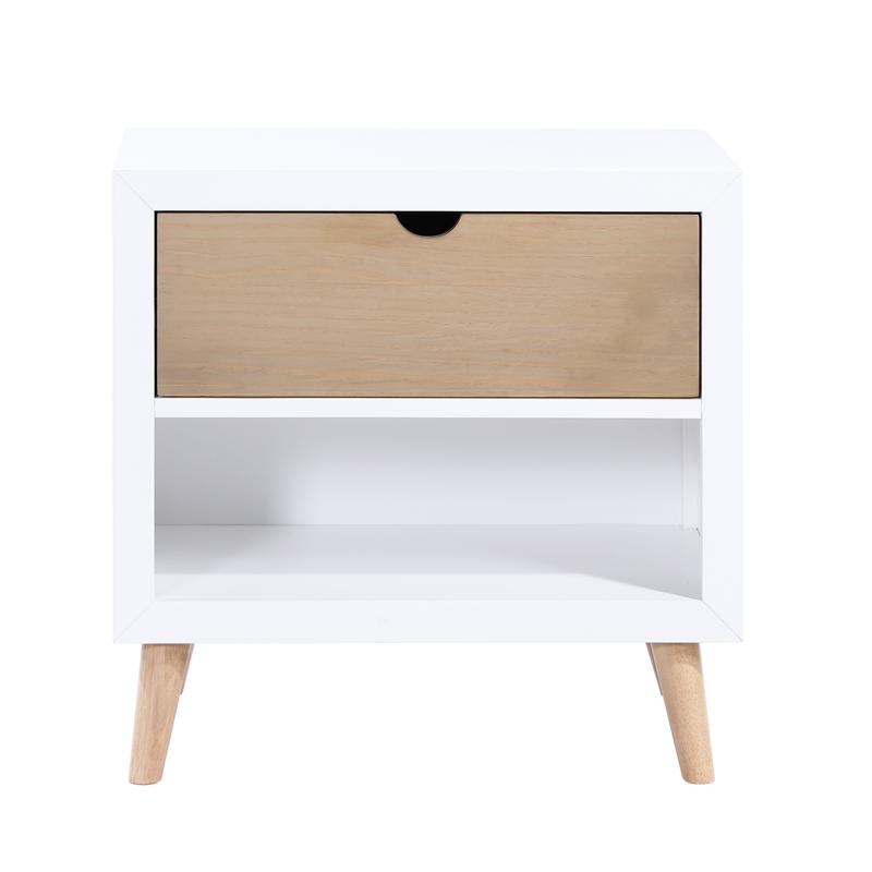 Pemberly Row Wood Nightstand in 2-Tone Finish (White and Natural)