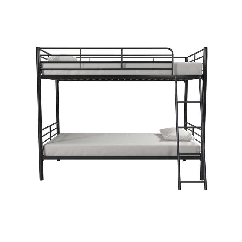 Pemberly Row Convertible Twin over Twin Metal Bunk Bed in Black
