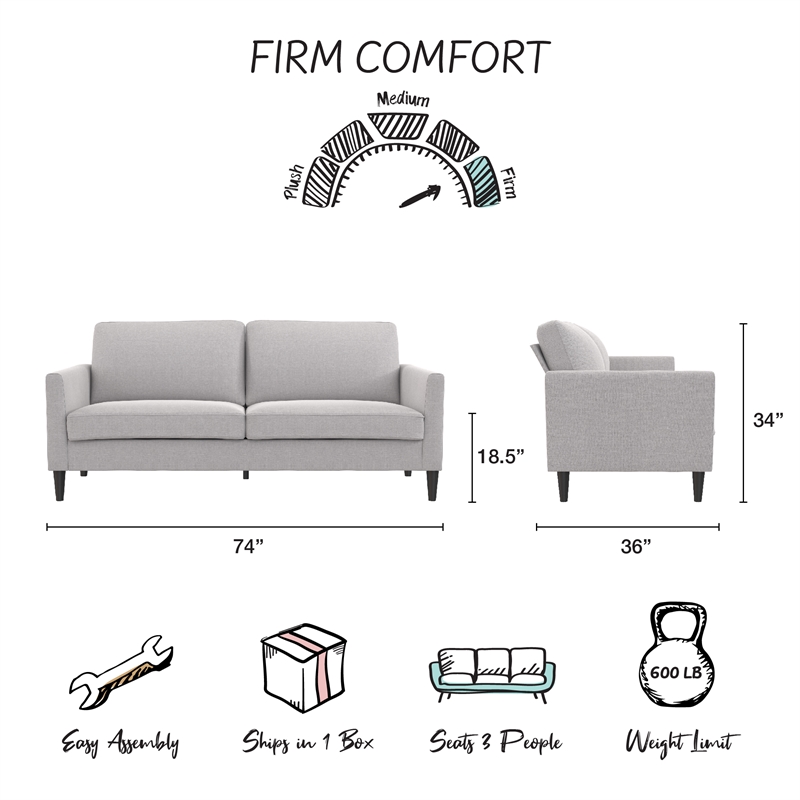 Pemberley Row Linen Light Gray Sofa Rectangular 74