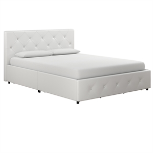 Pemberly Row White Faux Leather Upholstered Full Bed with Storage