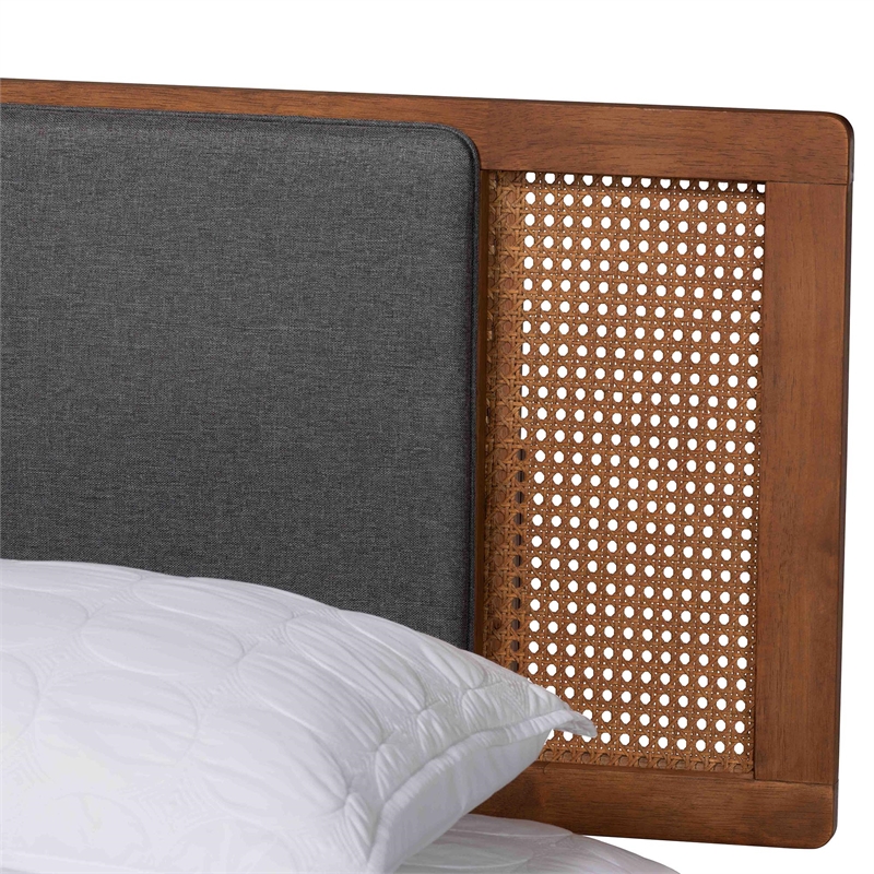 Pemberly Row Fabric/Wood Full Size Platform Bed in Dark Gray/Brown