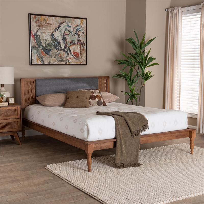 Pemberly Row Fabric/Wood Full Size Platform Bed in Dark Gray/Brown