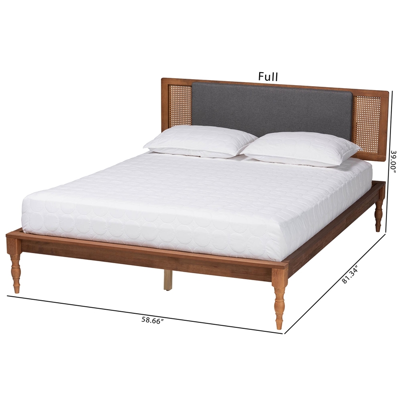 Pemberly Row Fabric/Wood Full Size Platform Bed in Dark Gray/Brown