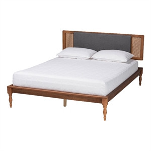 Pemberly Row Fabric/Wood Full Size Platform Bed in Dark Gray/Brown