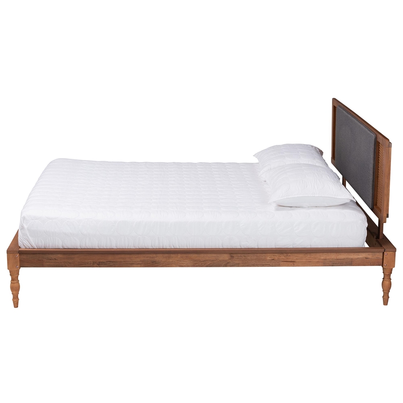 Pemberly Row Fabric/Wood Queen Size Platform Bed in Dark Gray/Brown