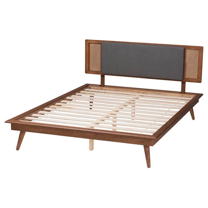 Pemberly Row Fabric/Wood Full Size Platform Bed in Dark Gray/Brown