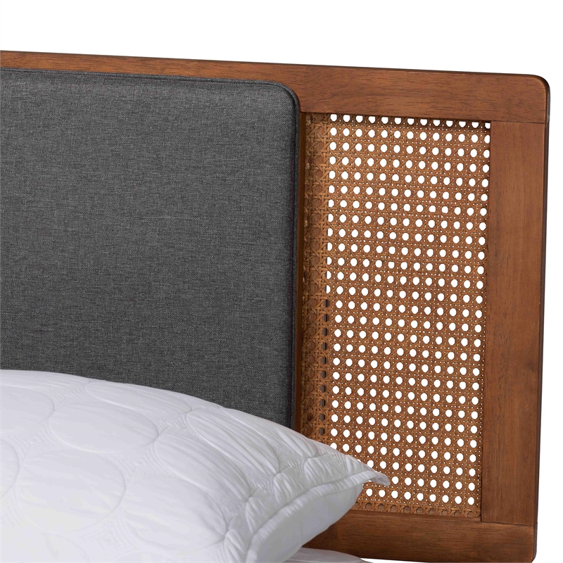 Pemberly Row Fabric/Wood Full Size Platform Bed in Dark Gray/Brown