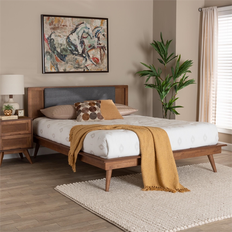 Pemberly Row Fabric/Wood Full Size Platform Bed in Dark Gray/Brown