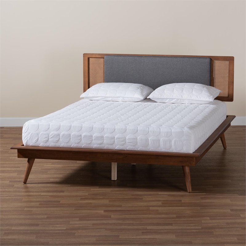Pemberly Row Fabric/Wood Full Size Platform Bed in Dark Gray/Brown