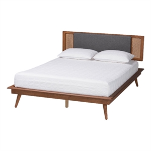 Pemberly Row Fabric/Wood Full Size Platform Bed in Dark Gray/Brown