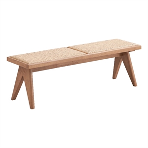 Pemberly Row Contemporary 16&quot Wood & Rattan Seat Bench in Natural