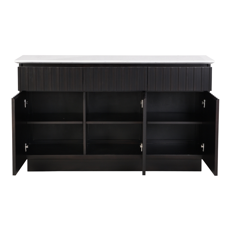 Pemberly Row 3-Door Wood Server with Marble Top in White/Black