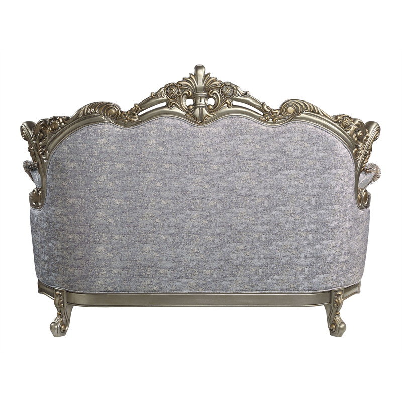 Pemberly Row Tufted Fabric & Wood Loveseat with 3 Pillows in Gray
