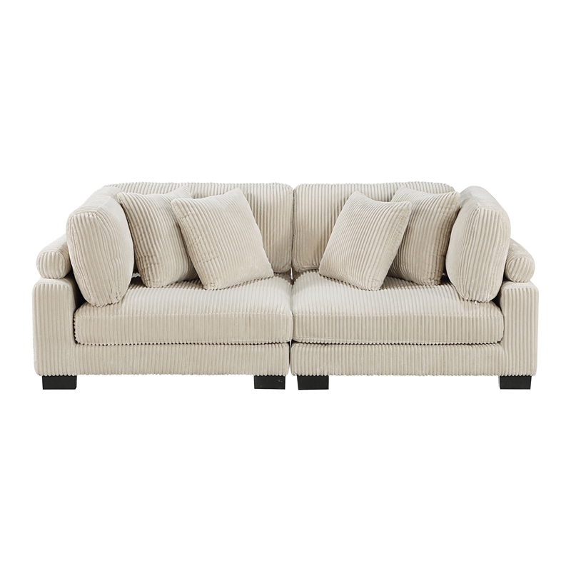 Pemberly Row Contemporary Upholstered CorduFabric Loveseat in Beige