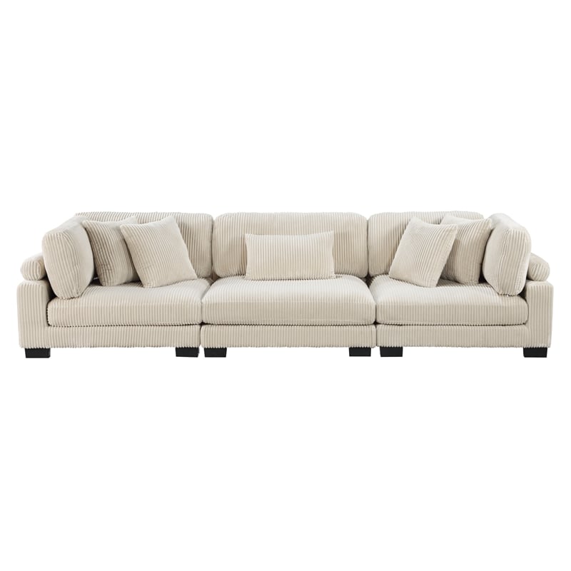 Pemberly Row Upholstered CorduFabric Sofa with Arm Rest in Beige