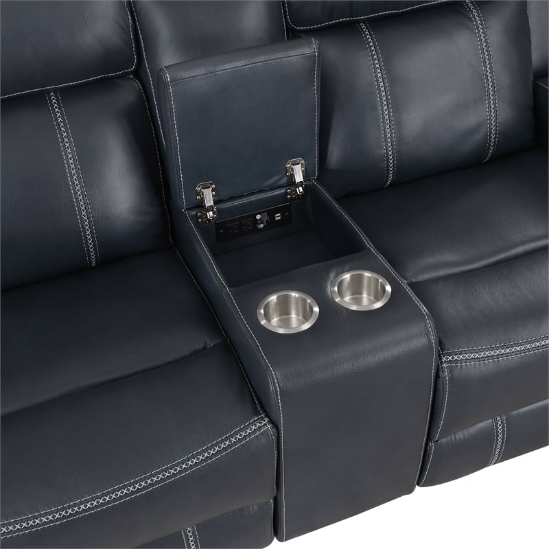 Pemberly Row 2-Piece Faux Leather Reclining Sofa Set in Blue