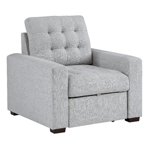 Pemberly Row Contemporary Fabric Chair with Pull-Out Ottoman in Gray