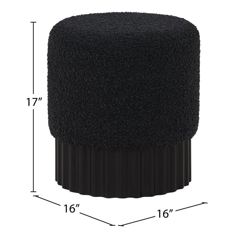 Pemberly Row Contemporary Boucle Fabric Ottoman/Stool in Black