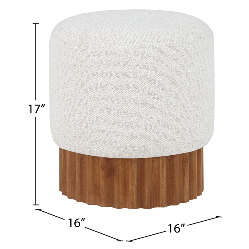 Pemberly Row Contemporary Boucle Fabric Ottoman/Stool in Cream/Brown