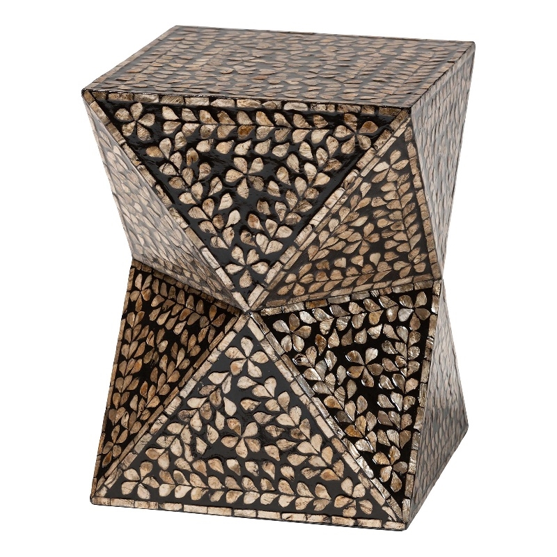 Pemberley Row Engineered Wood Black and Bronze End Table Square Floral Design Fully Assembled