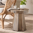 Pemberly Row Round Bamboo End Table in Natural and Dark Brown