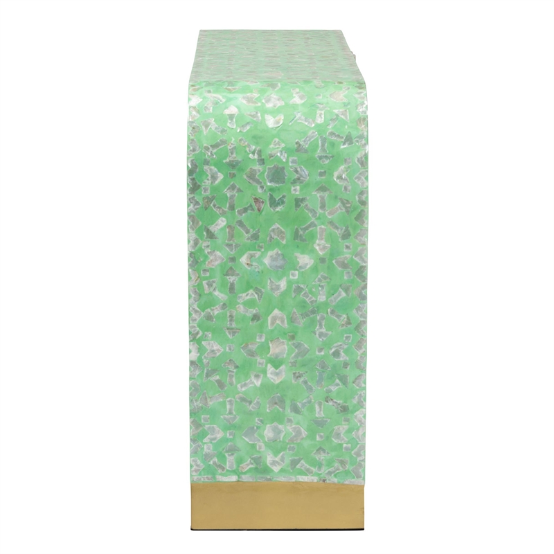 Pemberly Row Wood & Mother of Pearl Console Table in Seafoam Green