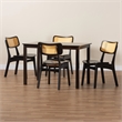 Pemberly Row Contemporary 5-Piece Wood & Rattan Dining Set in Brown