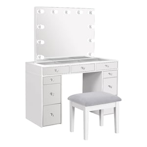 Pemberly Row Contemporary Wood White Vanity Set in White and Gray