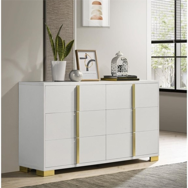Pemberley Row MDF White and Gold Double Dresser Rectangular 33