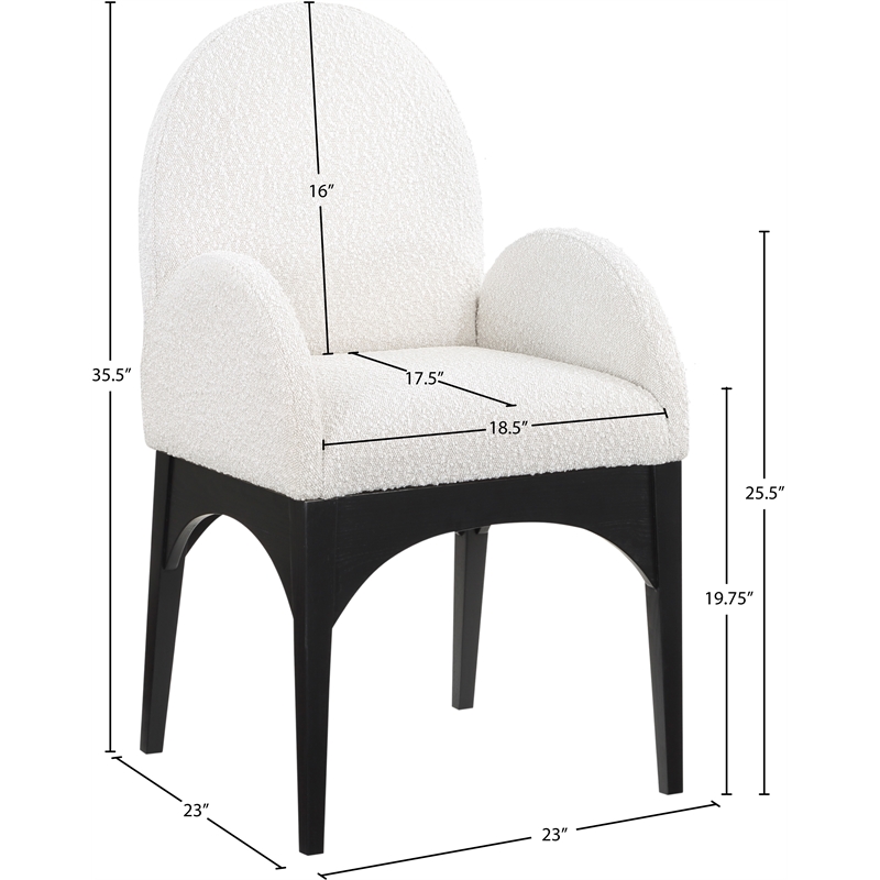 Pemberly Row Contemporary Cream Boucle Fabric Dining Arm Chair