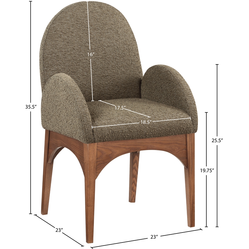 Pemberly Row Contemporary Olive Boucle Fabric Dining Arm Chair