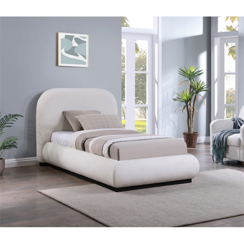 Pemberly Row Contemporary Cream Linen Textured Fabric Twin Bed