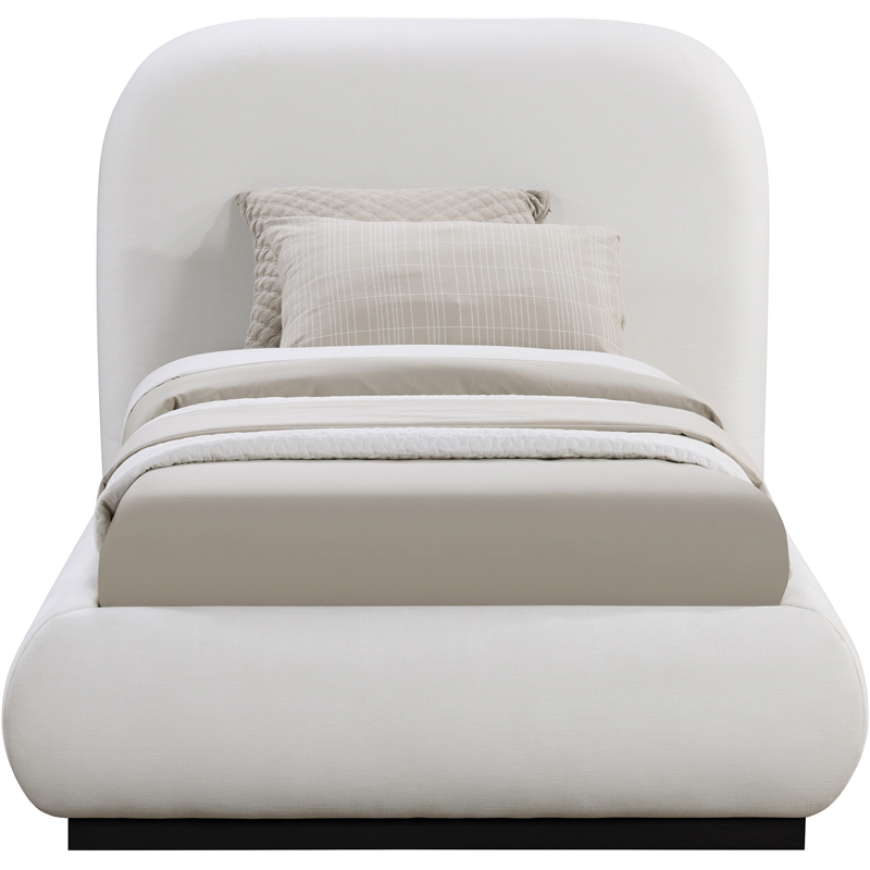 Pemberly Row Contemporary Cream Linen Textured Fabric Twin Bed