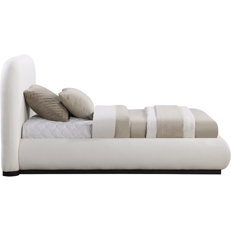 Pemberly Row Contemporary Cream Linen Textured Fabric Twin Bed