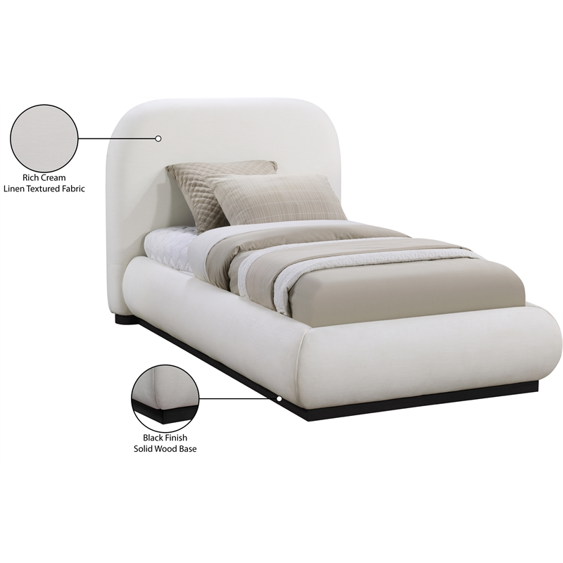 Pemberly Row Contemporary Cream Linen Textured Fabric Twin Bed