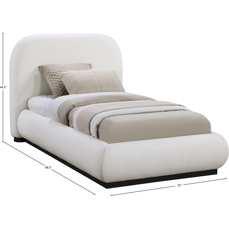 Pemberly Row Contemporary Cream Linen Textured Fabric Twin Bed