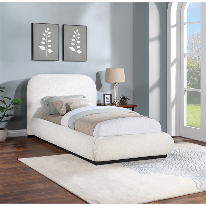 Pemberly Row Modern / Contemporary Cream Boucle Fabric Twin Bed