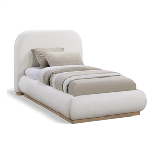 Pemberly Row Contemporary Cream Linen Textured Fabric Twin Bed