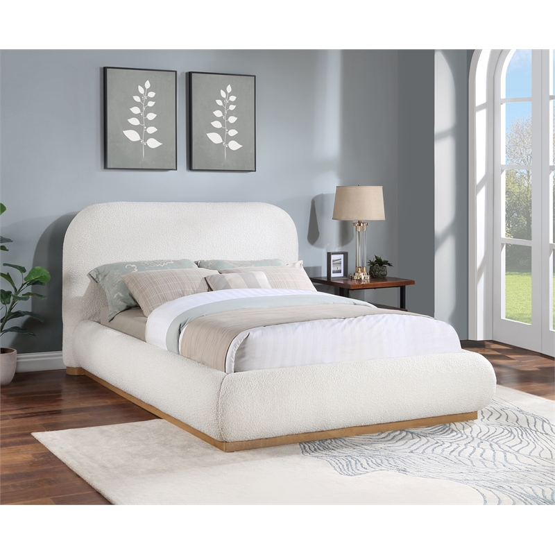 Pemberley Row Boucle Fabric Cream Queen Bed Rectangular Contemporary 74
