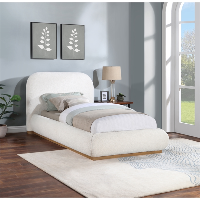 Pemberly Row Modern / Contemporary Cream Boucle Fabric Twin Bed