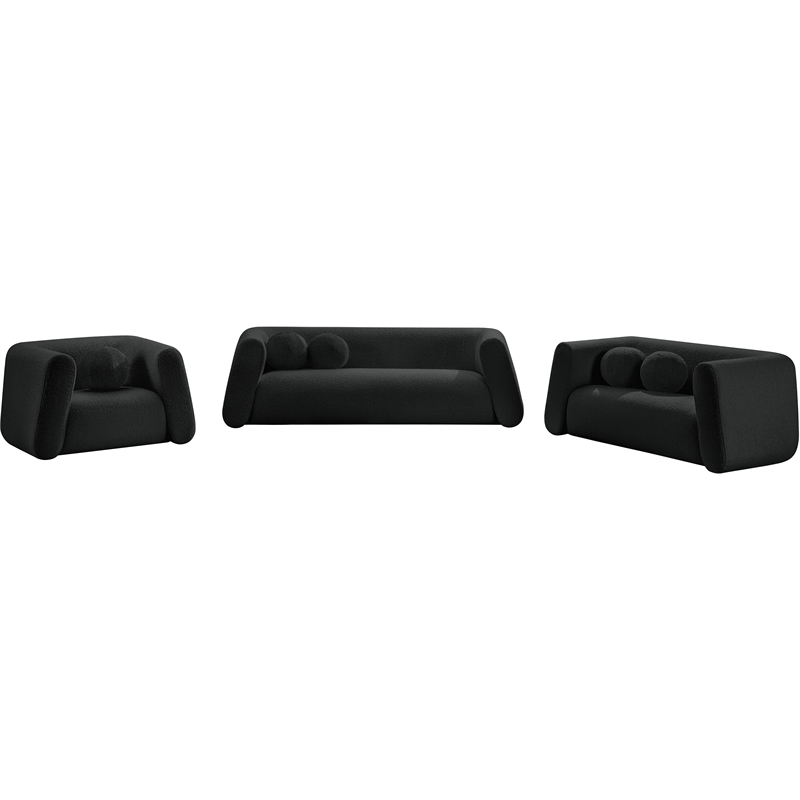 Pemberly Row Contemporary Boucle Fabric Chair with Ball Pillows in Rich Black