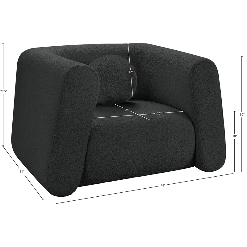 Pemberly Row Contemporary Boucle Fabric Chair with Ball Pillows in Rich Black