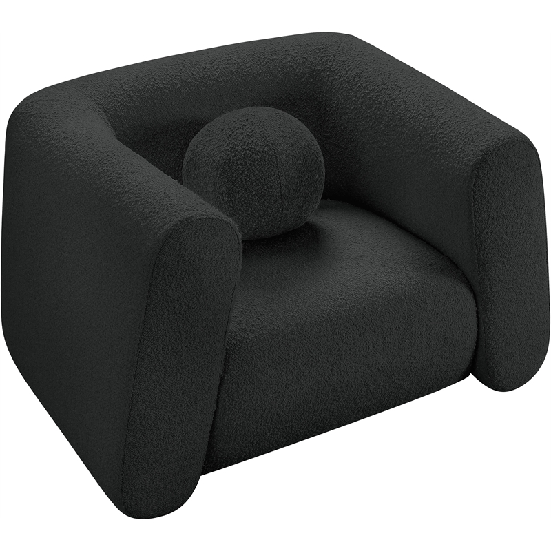 Pemberly Row Contemporary Boucle Fabric Chair with Ball Pillows in Rich Black