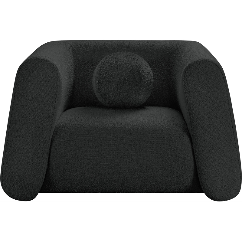 Pemberly Row Contemporary Boucle Fabric Chair with Ball Pillows in Rich Black