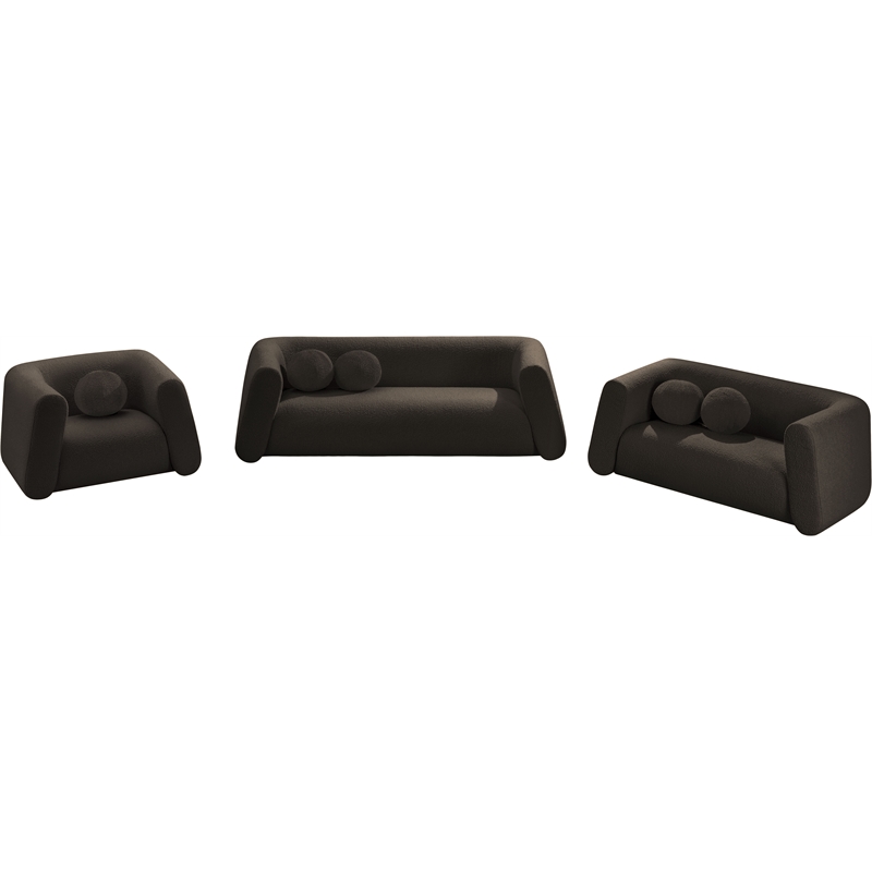 Pemberly Row Contemporary Boucle Fabric Chair with Ball Pillows in Rich Brown