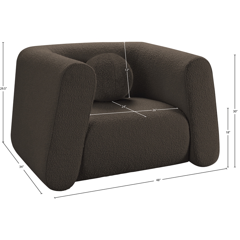 Pemberly Row Contemporary Boucle Fabric Chair with Ball Pillows in Rich Brown