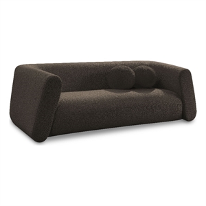 Pemberly Row Contemporary Boucle Fabric Sofa with Ball Pillows in Rich Brown
